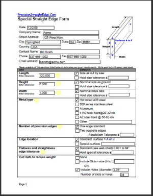 Sample special straight edge specification form
